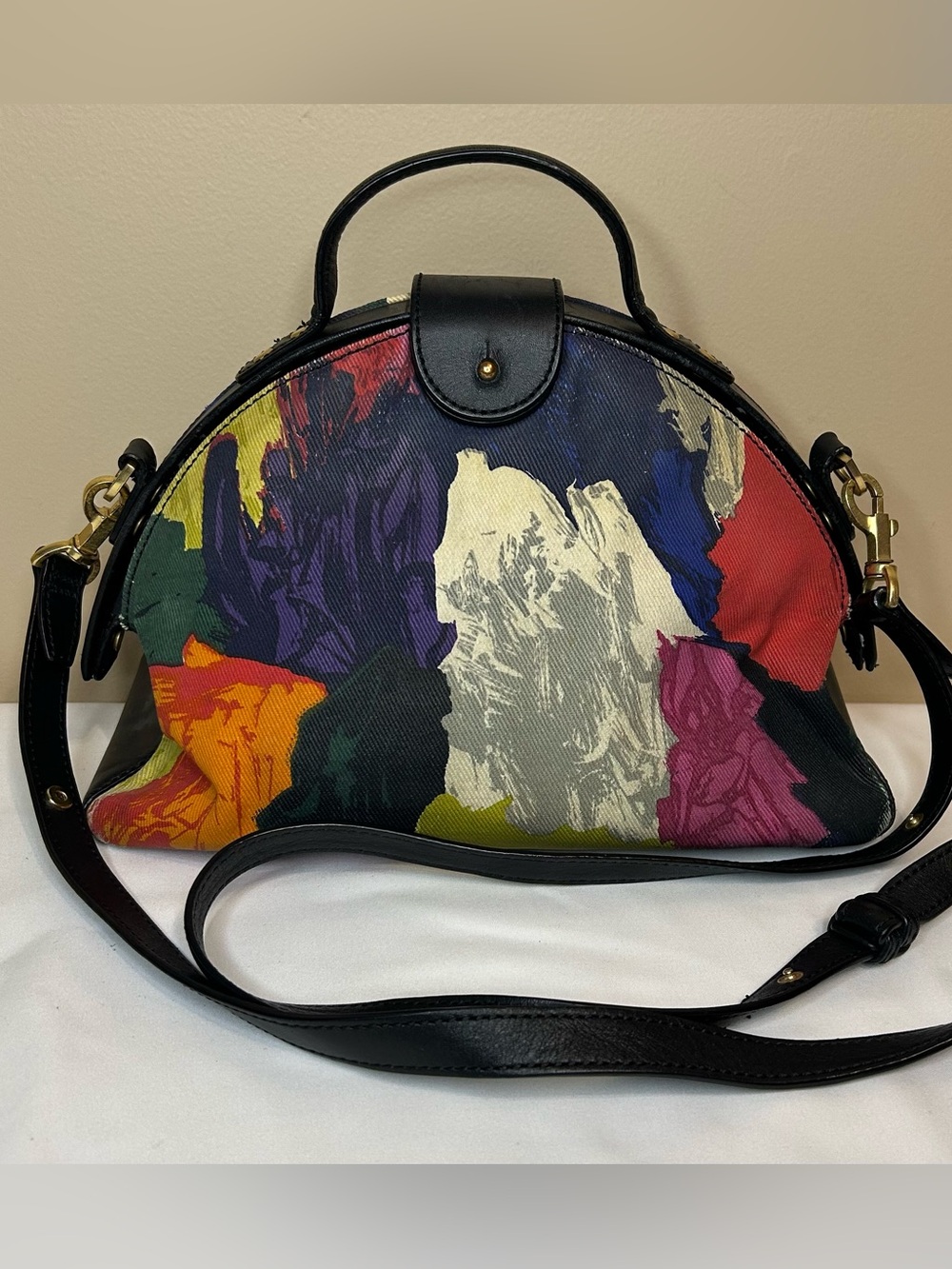 Kate Spade Saturday Multi-Color Abstract Dome Crossbody with Black Leather Trim